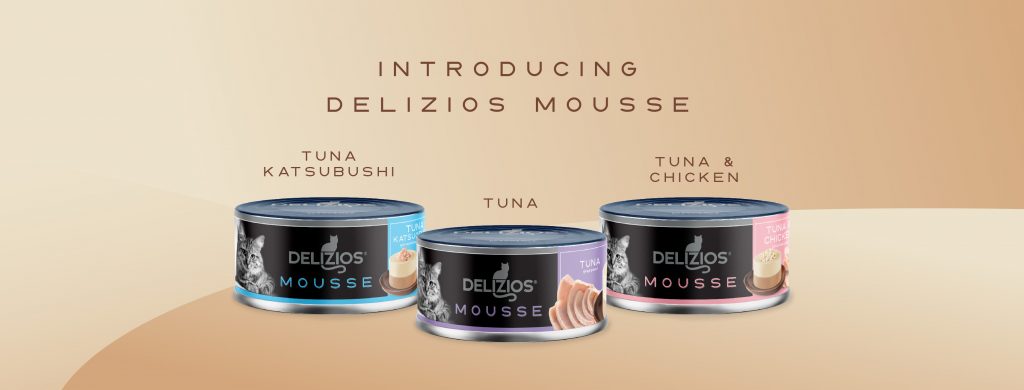Three premium flavours: Delizios MSC Tuna Mousse , Delizios MSC Tuna & Katsuobushi Mousse, and Delizios  MSC Tuna & Chicken Mousse 
